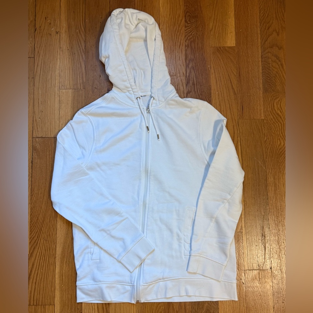 Classic White Full Zip-Up Hoodie with Adjustable Drawstring